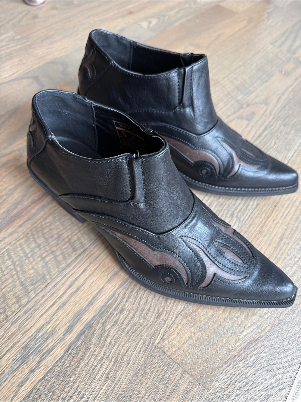 Roper Black and Brown Western-Inspired Leather Ankle Boots